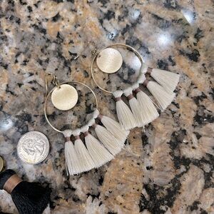 Tassel boho black and cream earrings 2 pairs